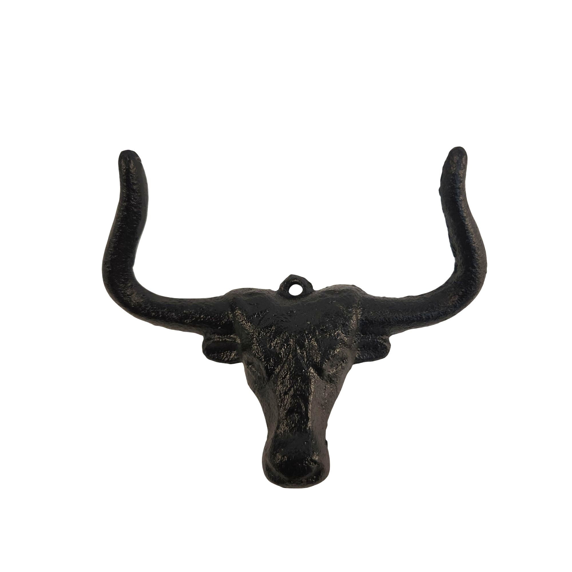 Cast Iron Bull Head Shaped Hat Holder Wall Coat Hook With Rustic Black Finish Decorative Hanger For Western Ranch Or Country Themes