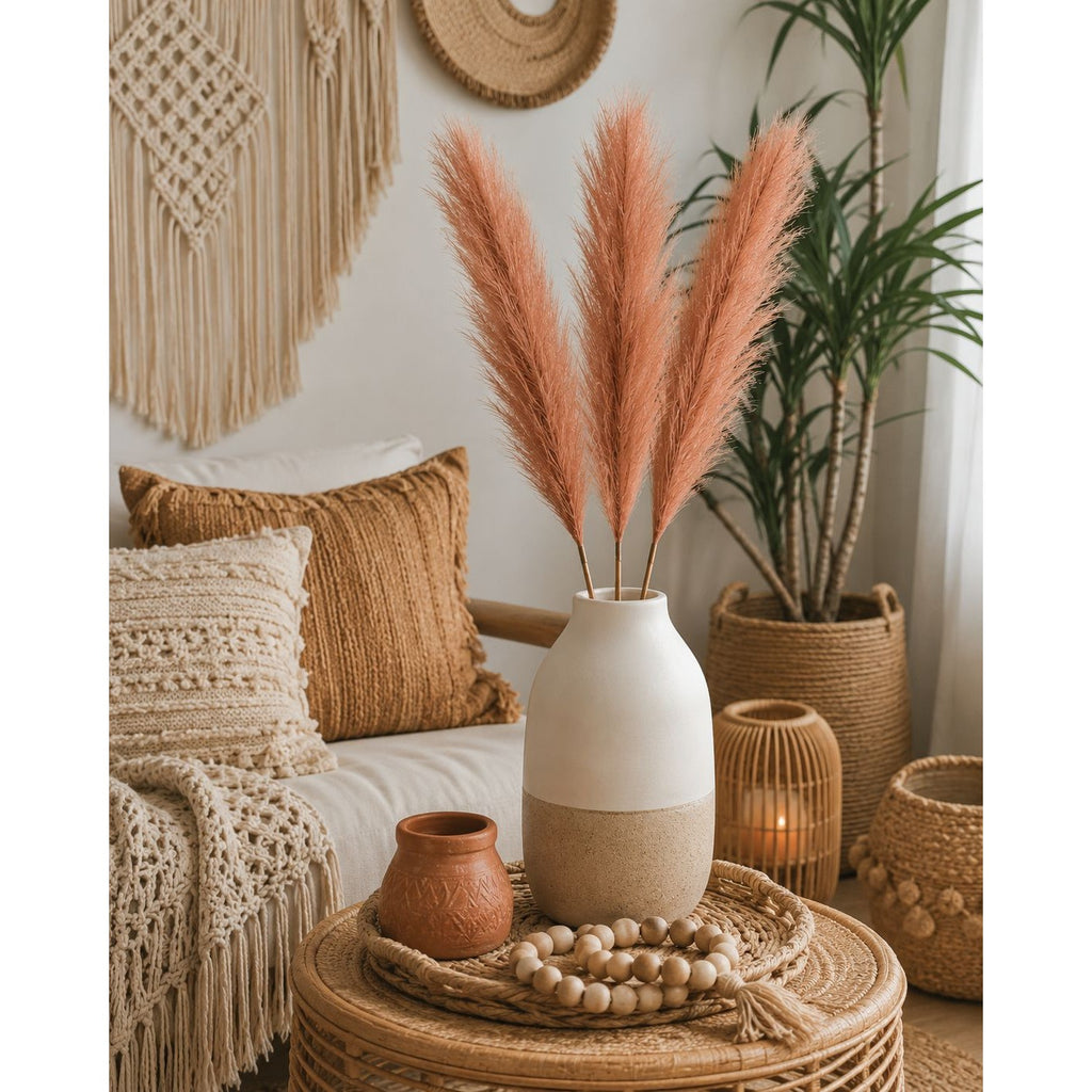 Artificial Chestnut Brown Pampas Grass Stems Set of 3 Faux Pampas Bundle Boho Farmhouse Fall Decor 26 Inch