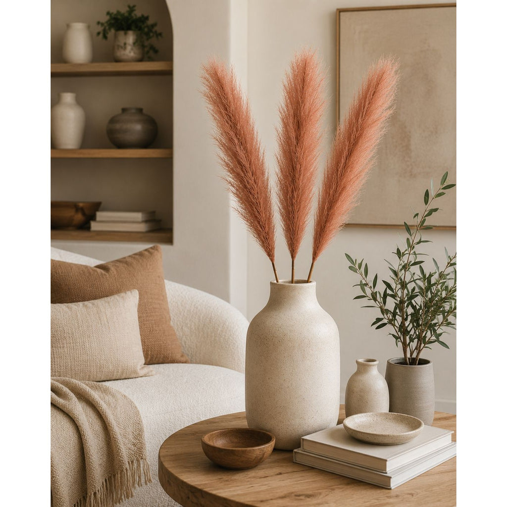 Artificial Chestnut Brown Pampas Grass Stems Set of 3 Faux Pampas Bundle Boho Farmhouse Fall Decor 26 Inch