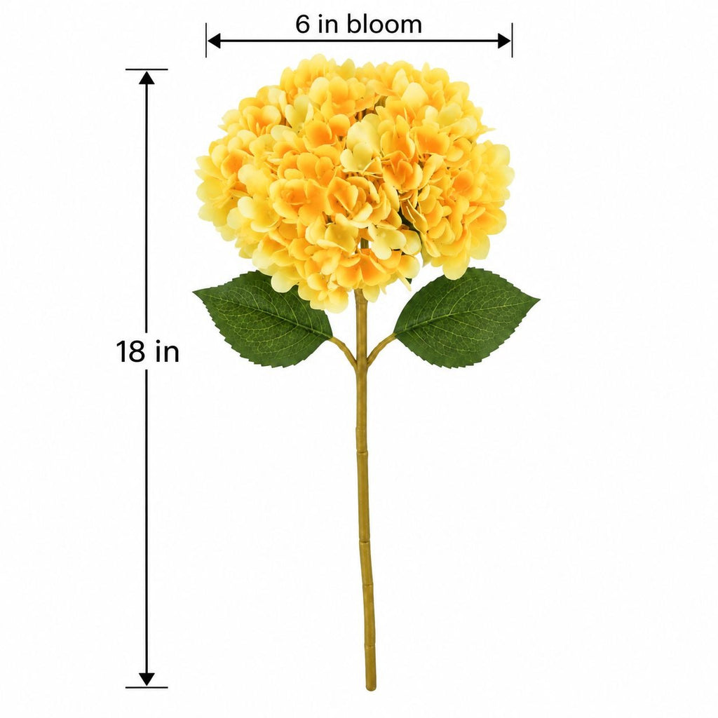 Lemon Yellow Artificial Hydrangea Stem, 18-Inch, 6-Inch Faux Flower