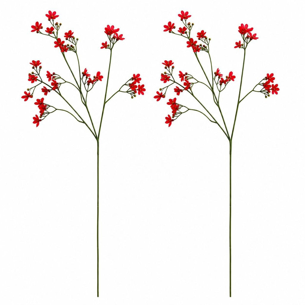 Red Wax Flower Style Stems Set of 2 26 Inch Artificial Floral Filler Christmas Wreath Fall Wedding Bouquet Decor