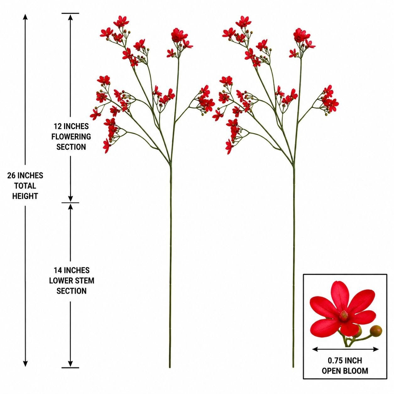 Red Wax Flower Style Stems Set of 2 26 Inch Artificial Floral Filler Christmas Wreath Fall Wedding Bouquet Decor