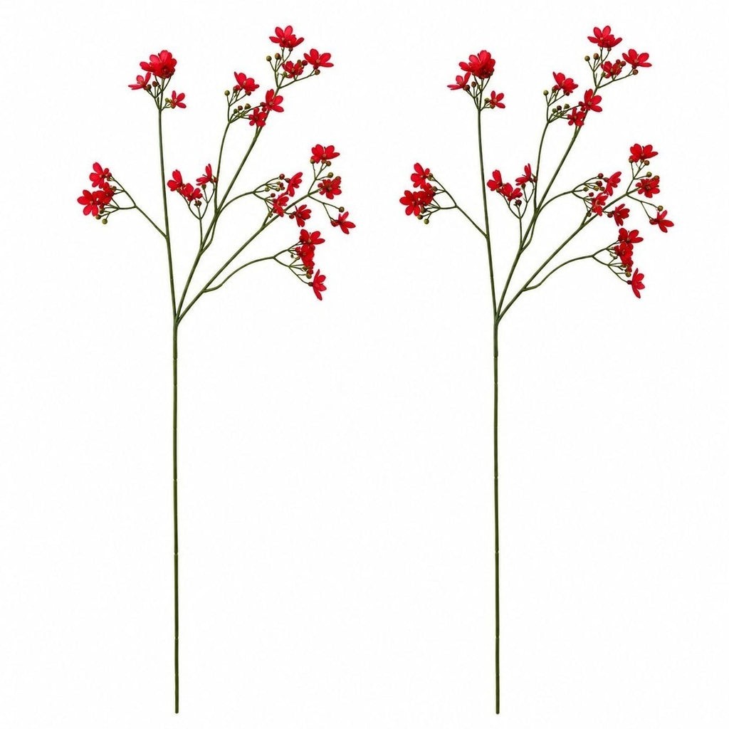 Red Wax Flower Style Stems Set of 2 26 Inch Artificial Floral Filler Christmas Wreath Fall Wedding Bouquet Decor