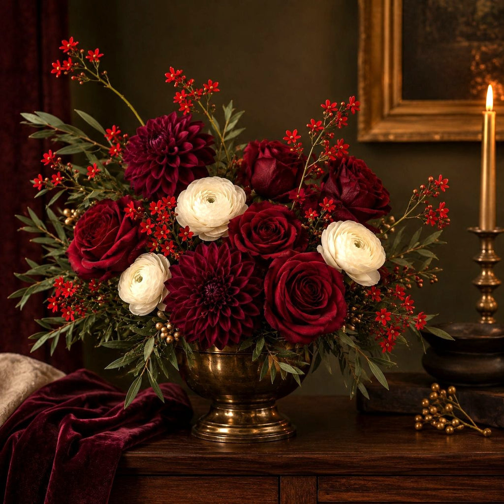 Red Wax Flower Style Stems Set of 2 26 Inch Artificial Floral Filler Christmas Wreath Fall Wedding Bouquet Decor