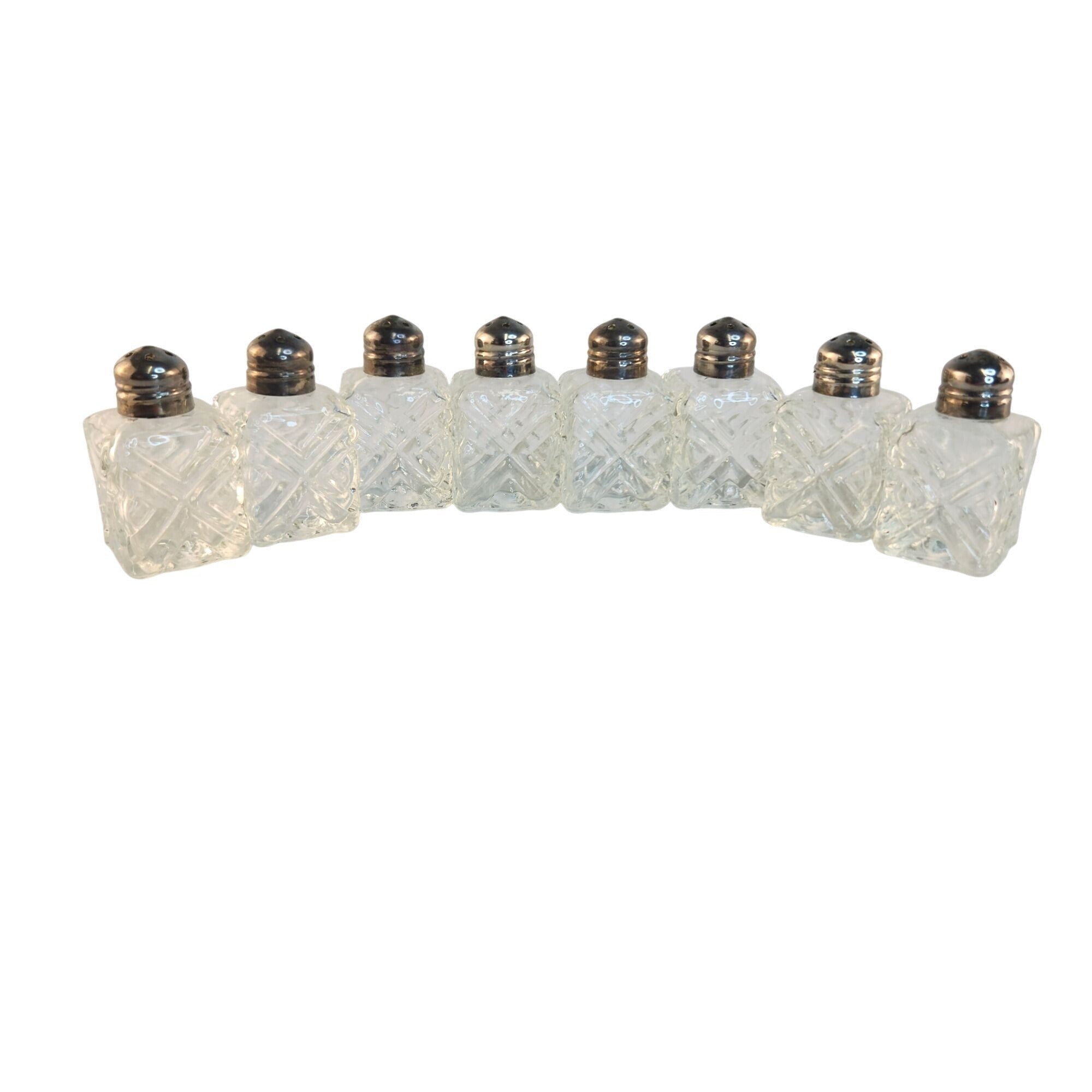 Set Of 8 Vintage Glass Salt & Pepper Shakers With Metal Lids