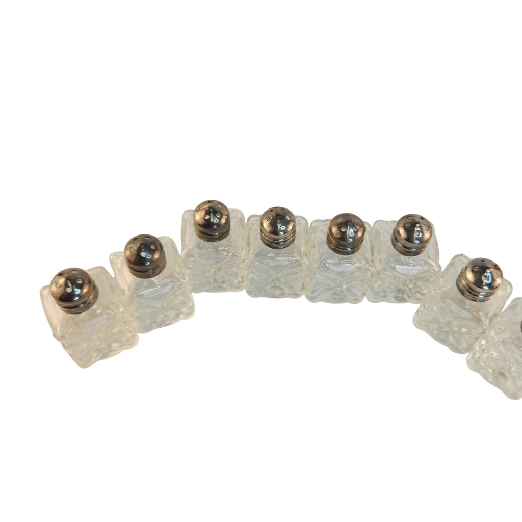 Set Of 8 Vintage Glass Salt & Pepper Shakers With Metal Lids