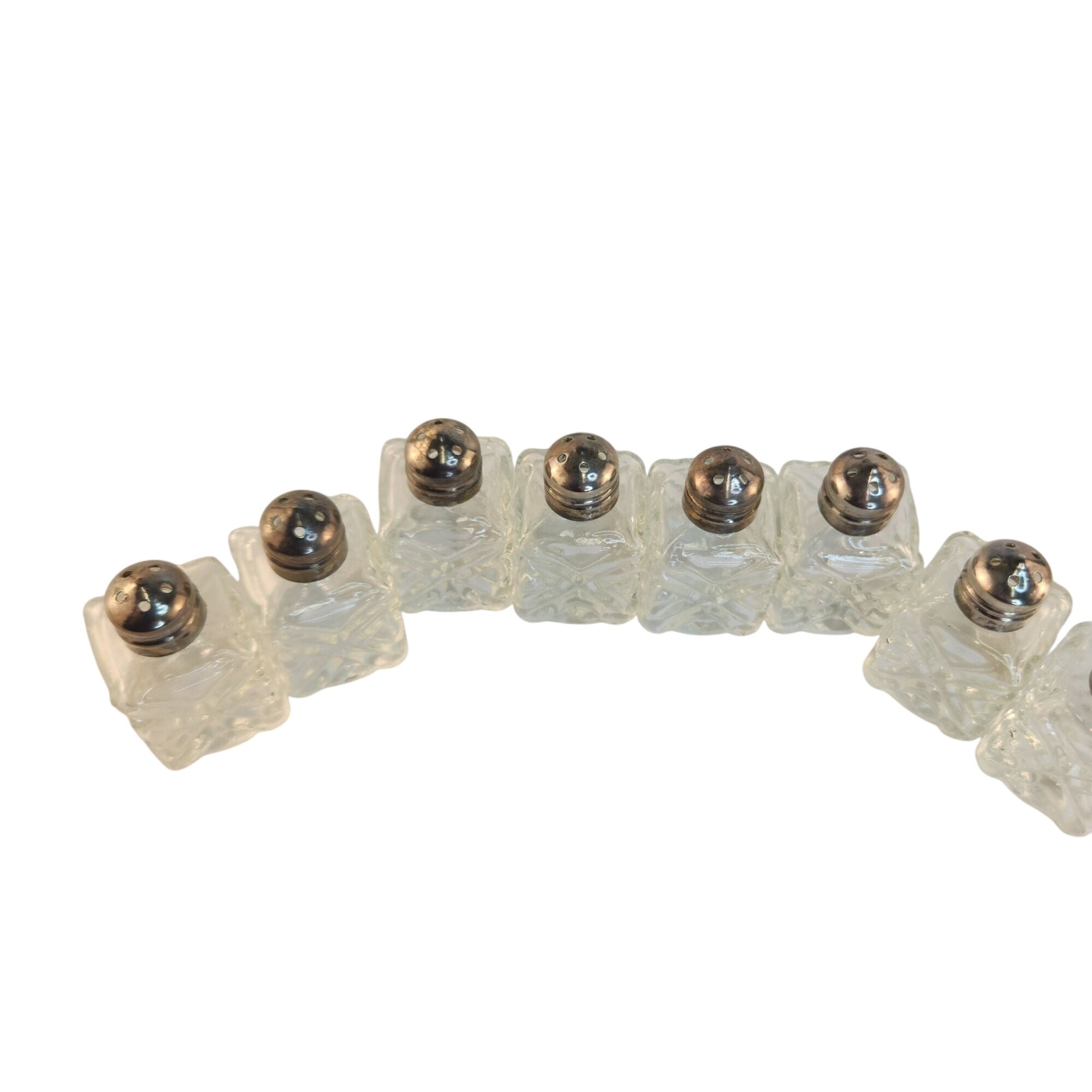 Set Of 8 Vintage Glass Salt & Pepper Shakers With Metal Lids