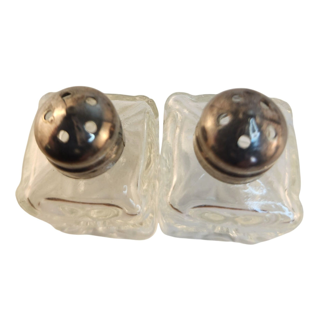 Set Of 8 Vintage Glass Salt & Pepper Shakers With Metal Lids