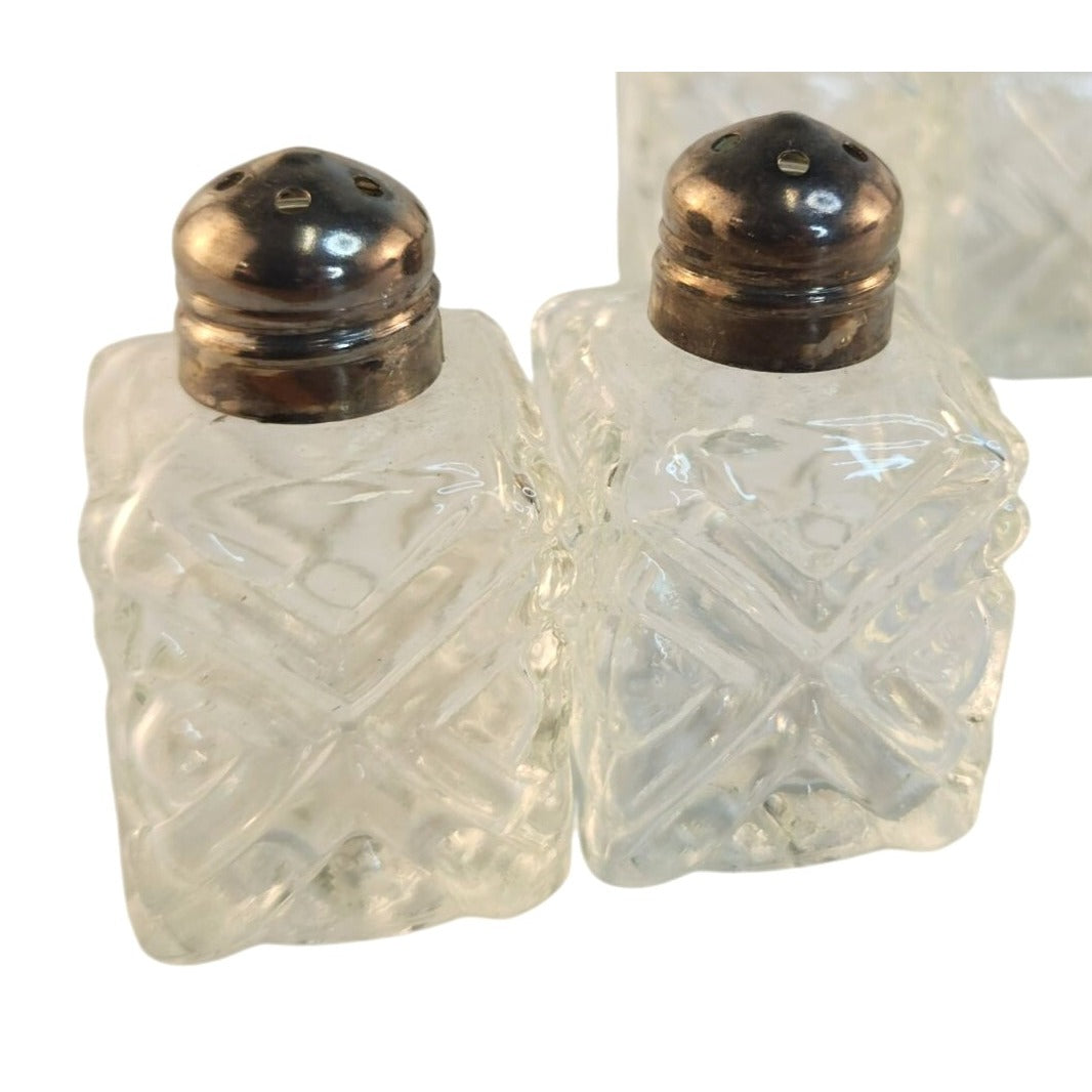 Set Of 8 Vintage Glass Salt & Pepper Shakers With Metal Lids