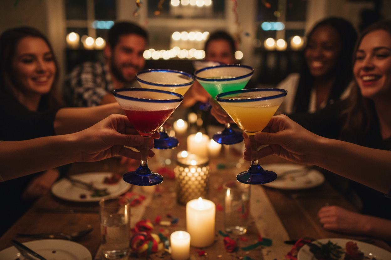 Hands toasting with margarita glasses