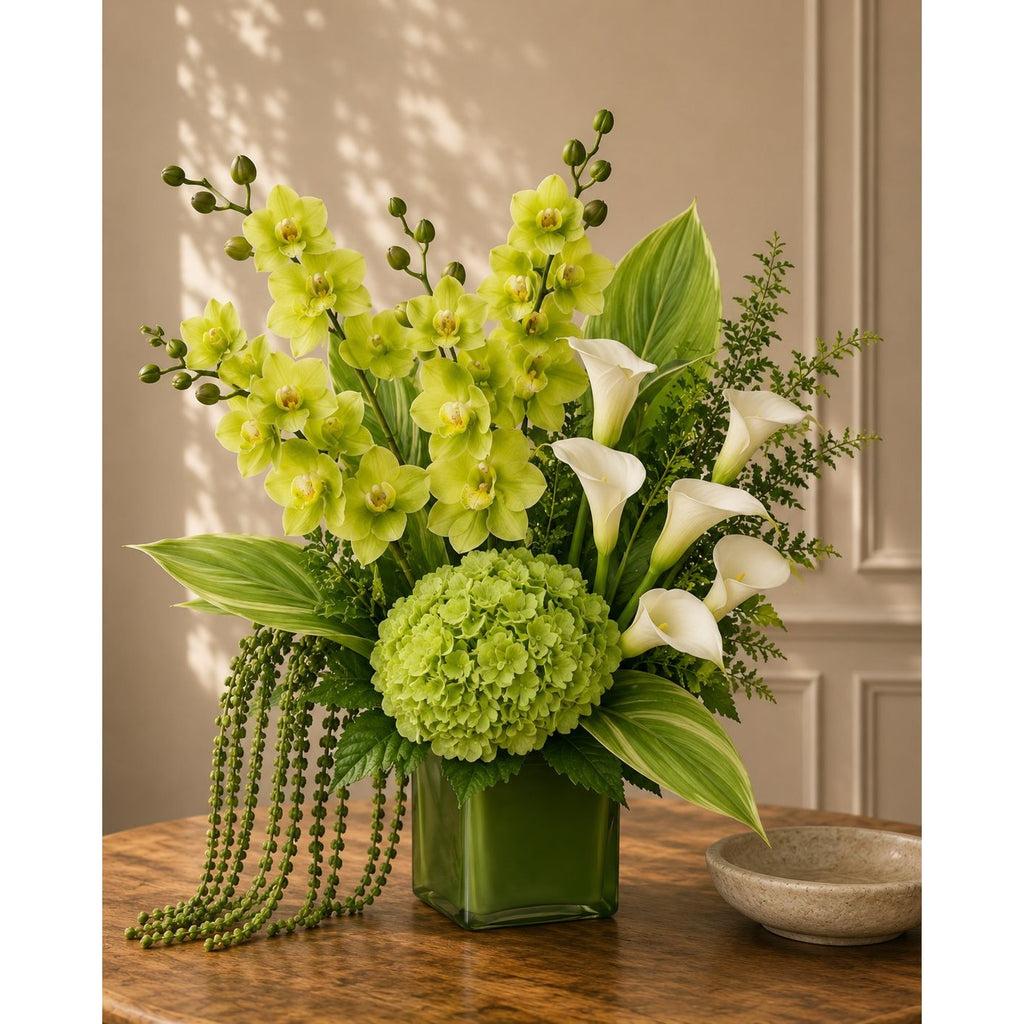 Real Touch Cymbidium Orchid Stem | Green Artificial Orchid | 31 Inch Faux Floral Stem | Wedding Arrangements