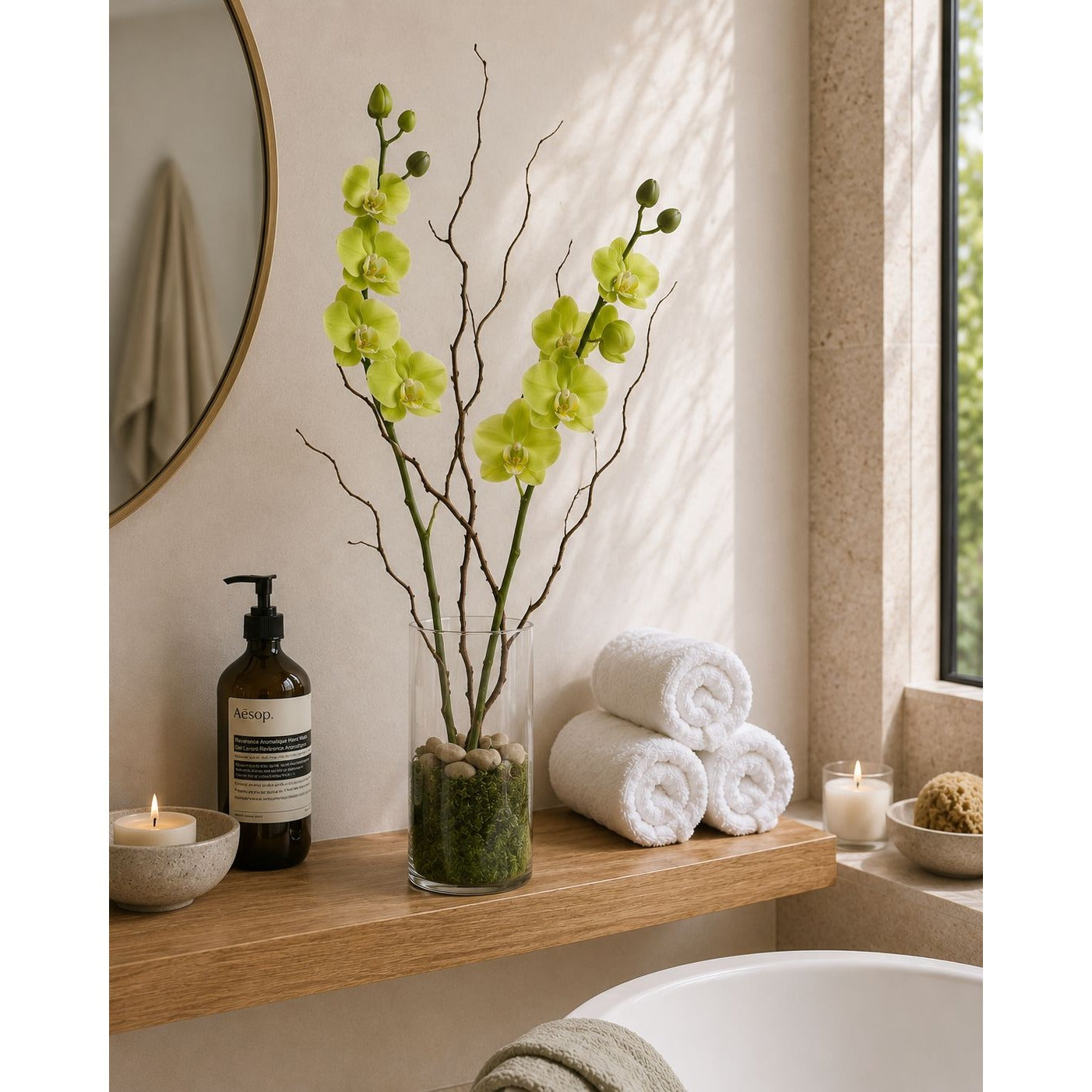 Real Touch Cymbidium Orchid Stem | Green Artificial Orchid | 31 Inch Faux Floral Stem | Wedding Arrangements
