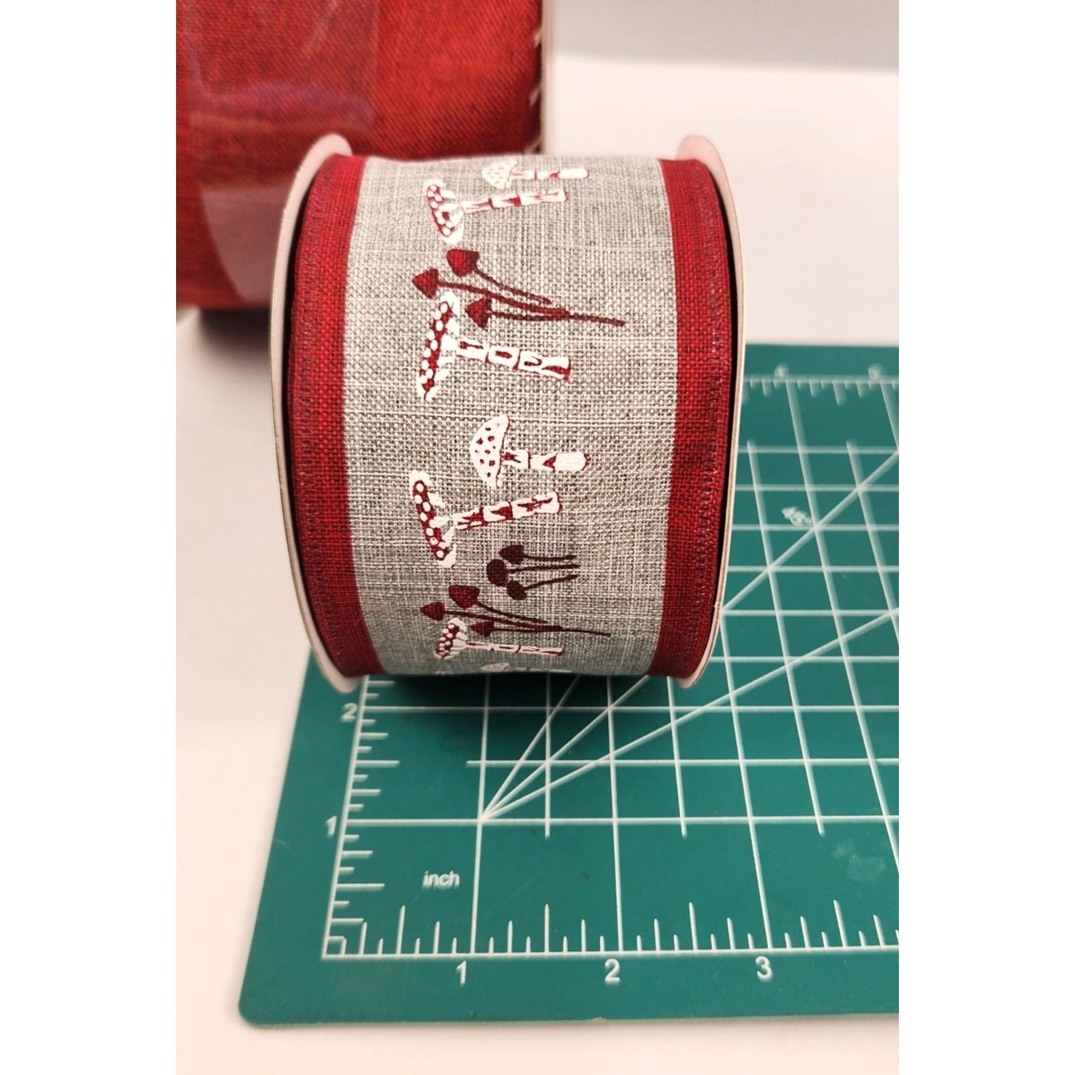 3-Pack Wired Ribbon Set - Buffalo Plaid, Red Burlap & Mushroom Design for Holiday Crafts