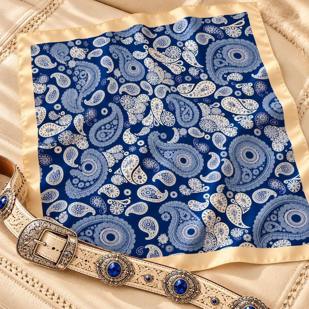 Western Scarf 34x34 Royal Blue Satin Paisley Square Cowgirl Bandana