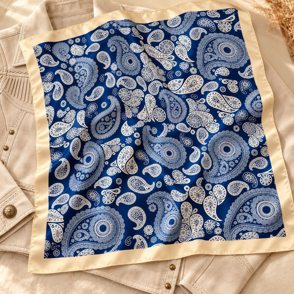 Western Scarf 34x34 Royal Blue Satin Paisley Square Cowgirl Bandana