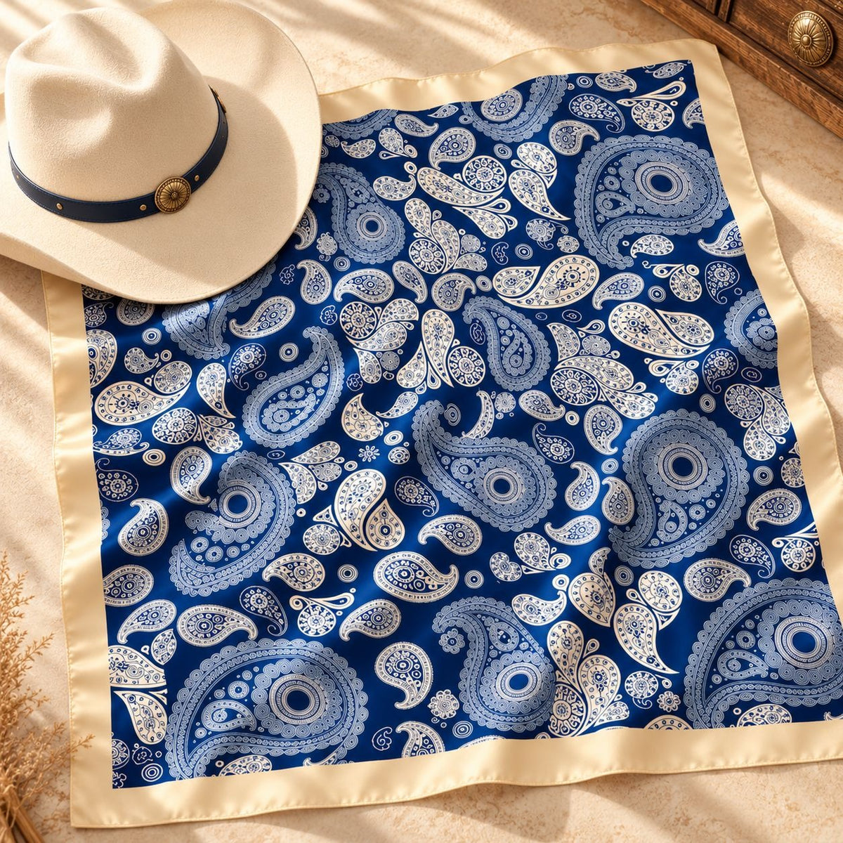 Western Scarf 34x34 Royal Blue Satin Paisley Square Cowgirl Bandana