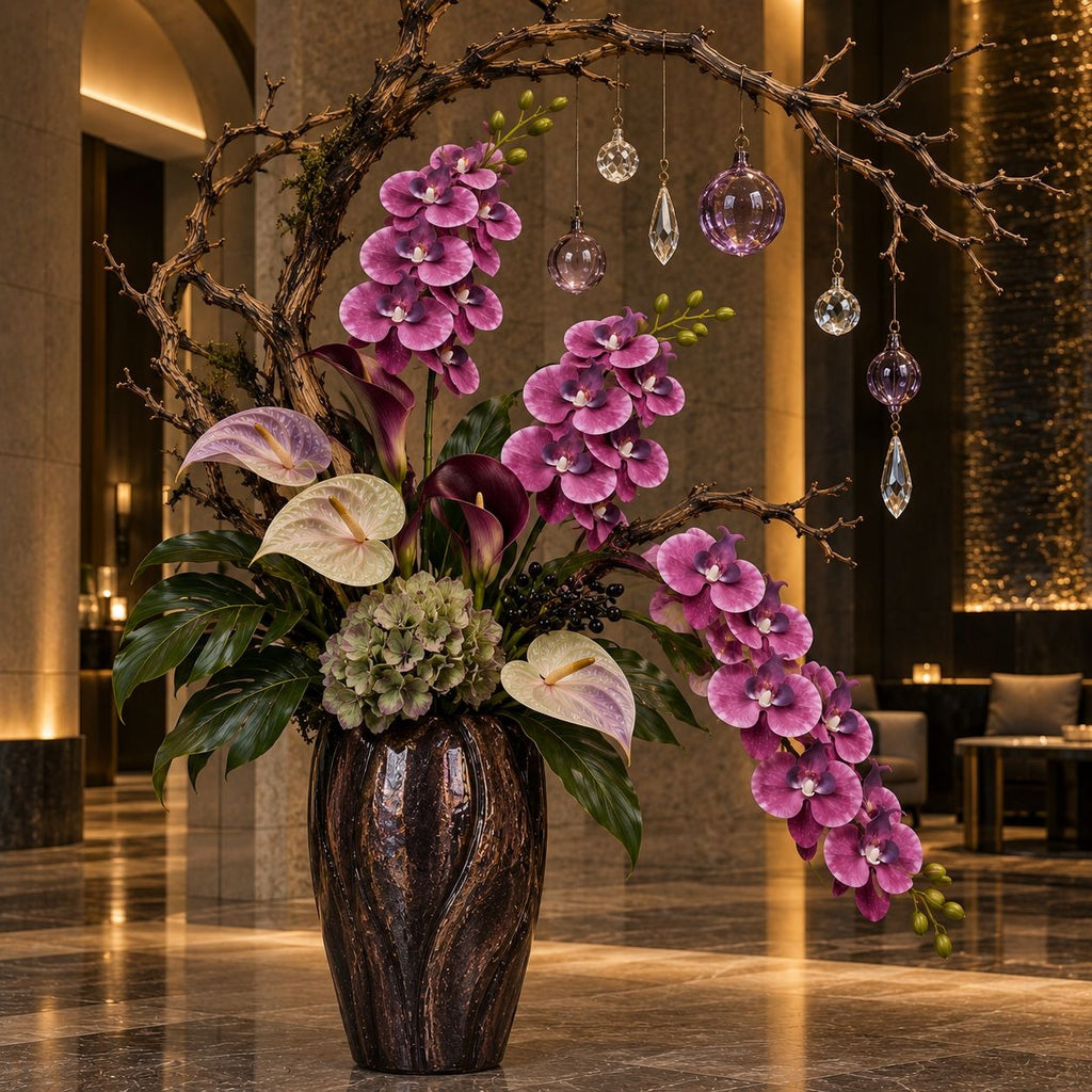 Real-Touch Plum Purple Orchid Stem, 30-Inch Faux Flower, 7 Blooms 4 Buds