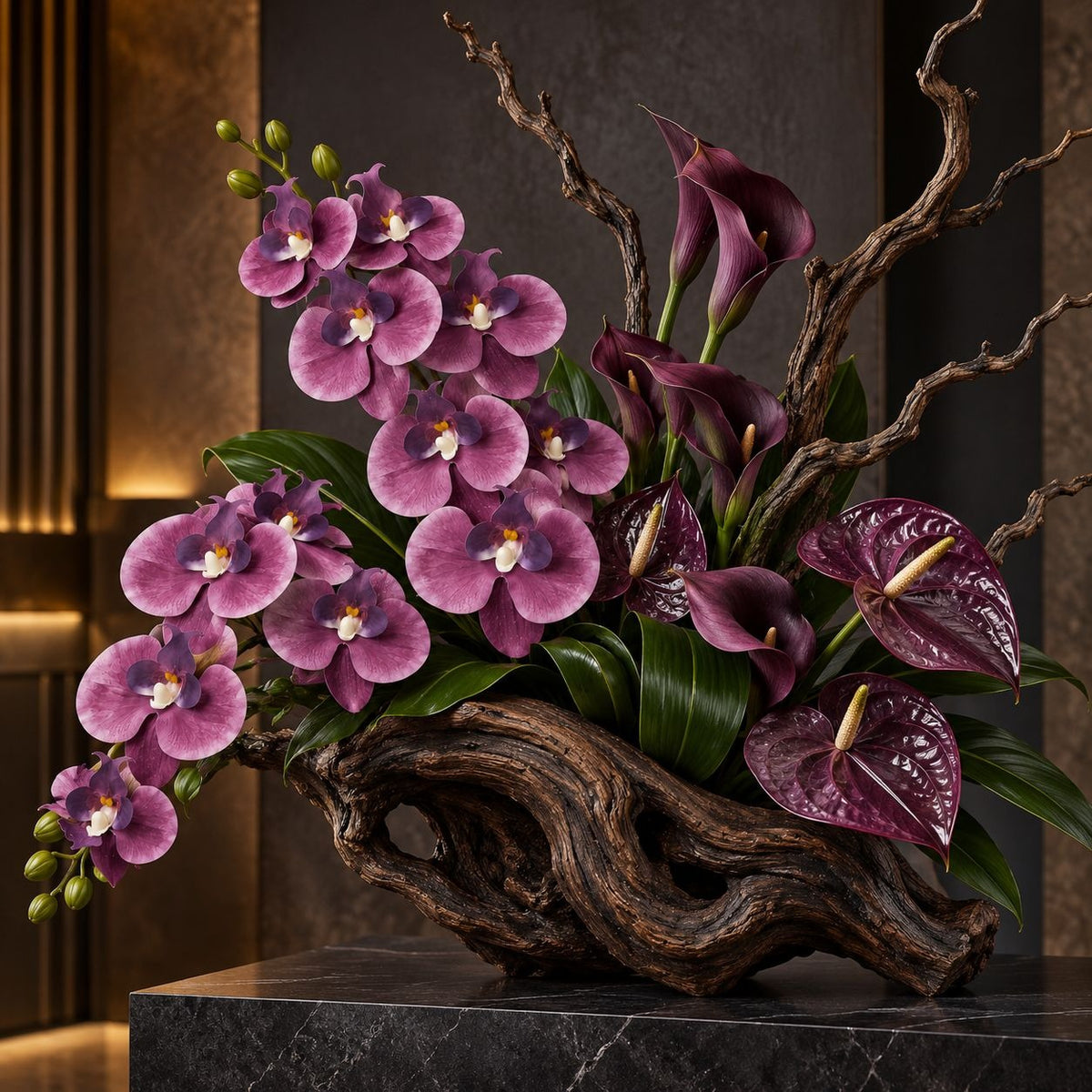 Real-Touch Plum Purple Orchid Stem, 30-Inch Faux Flower, 7 Blooms 4 Buds