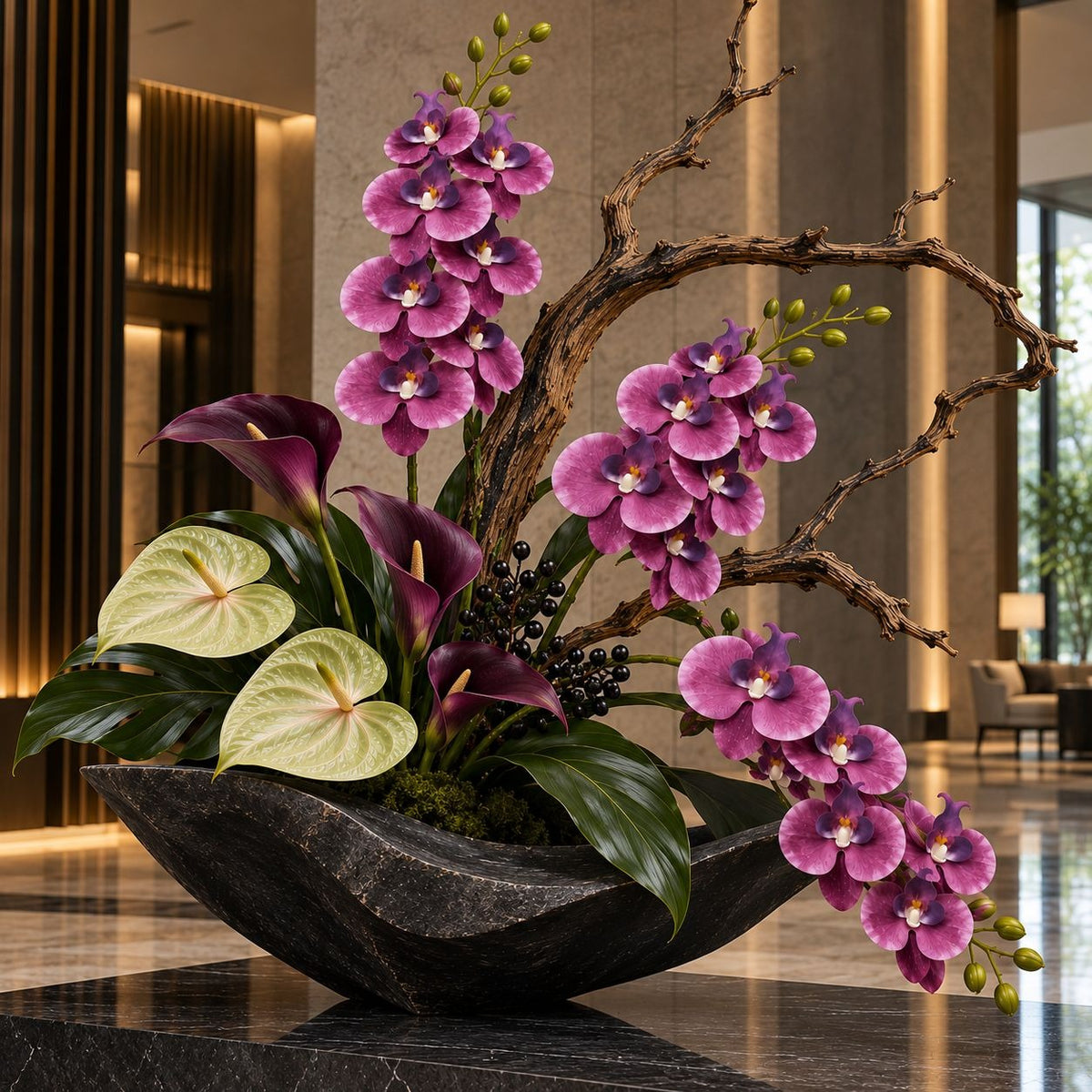 Real-Touch Plum Purple Orchid Stem, 30-Inch Faux Flower, 7 Blooms 4 Buds
