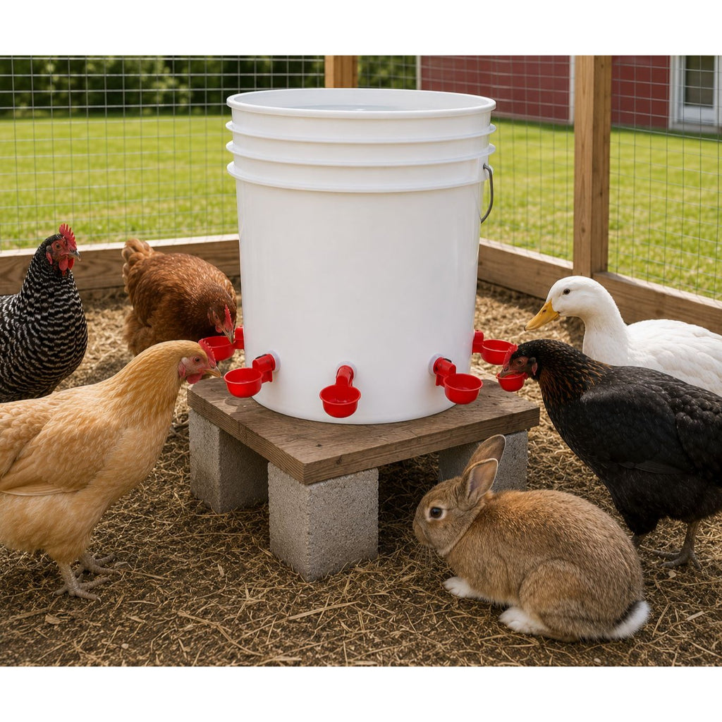 Automatic Poultry Water Cups Set of 5 | No Peck Gravity Waterer for Chicken Duck Turkey Game Birds