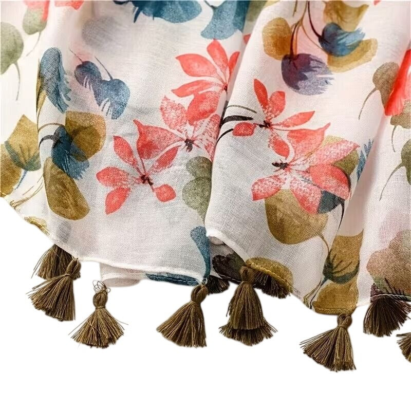 Ginkgo Leaf Scarf Lightweight Summer Shawl Wrap Womens Tassel