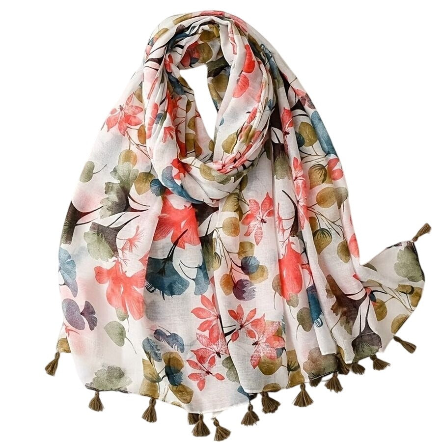 Ginkgo Leaf Scarf Lightweight Summer Shawl Wrap Womens Tassel