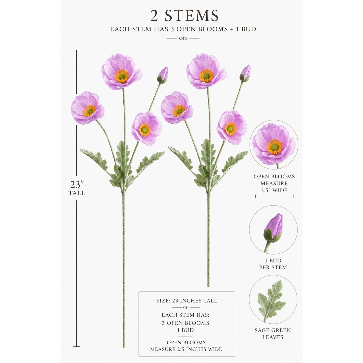 Lavender Poppy Stems Faux Poppy Flowers Artificial Wildflower Spray Cottagecore Floral Stems Purple Spring Flowers 23 Inch Set of 2
