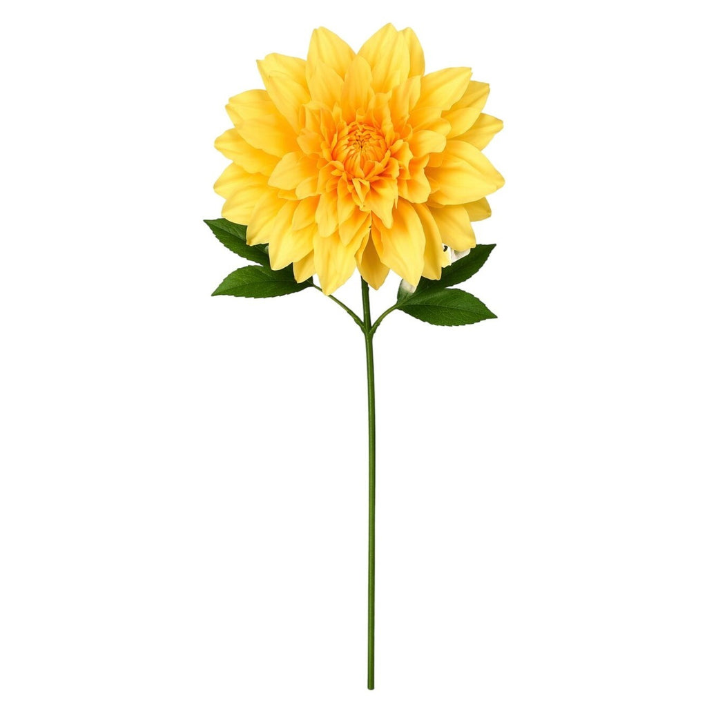 Yellow Dahlia Stem Faux Flower 24 Inch 5 Inch Bloom Bright Yellow Artificial Dahlia Summer Floral Centerpiece Decor