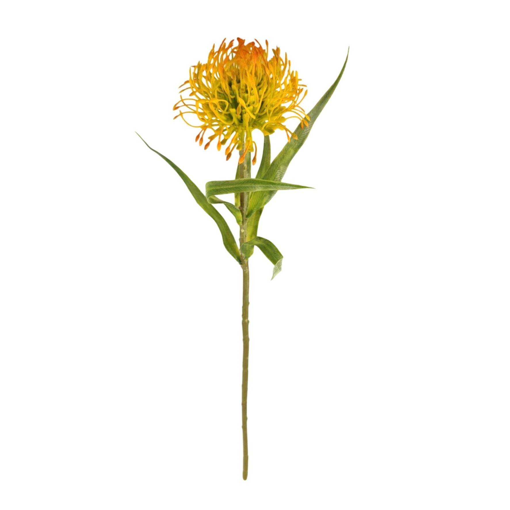 Artificial Yellow Orange Pincushion Protea Stem | Faux Leucospermum Flower | Tropical Floral Decor