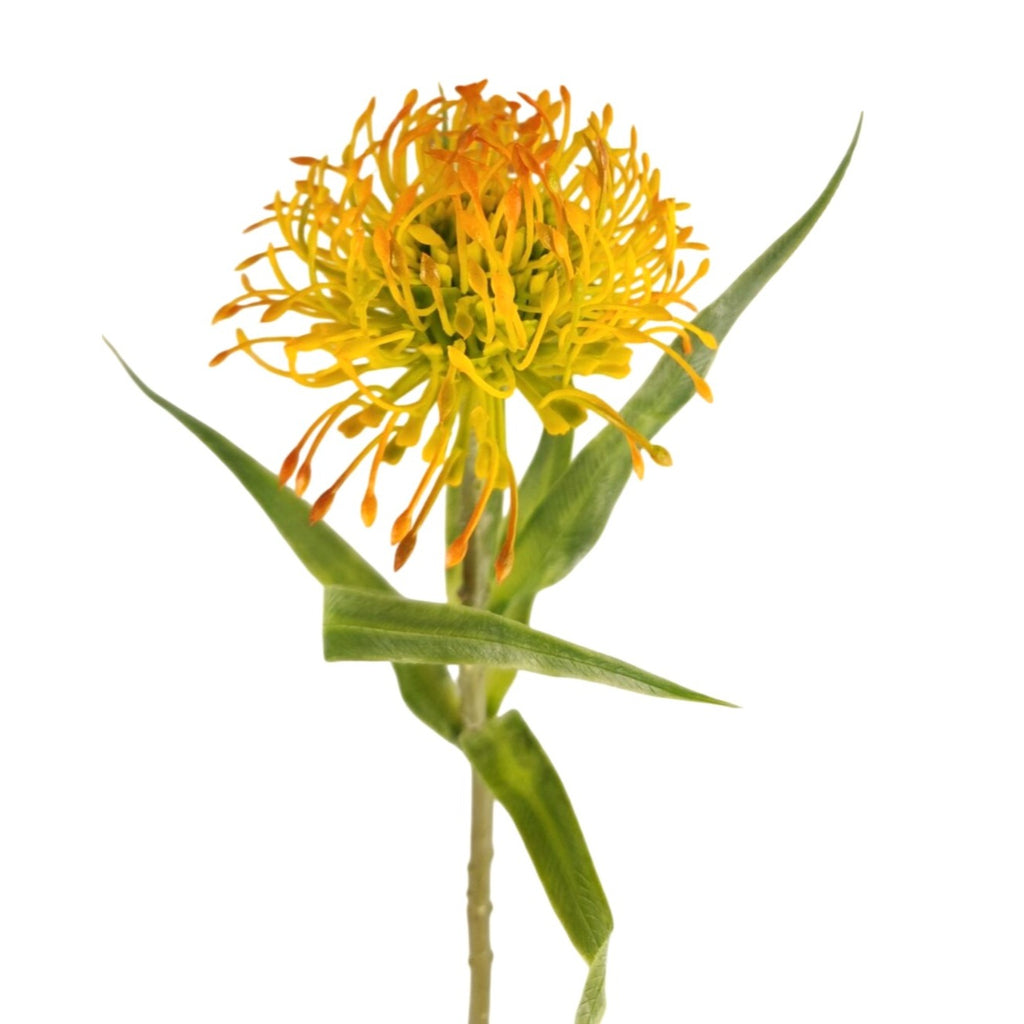 Artificial Yellow Orange Pincushion Protea Stem | Faux Leucospermum Flower | Tropical Floral Decor