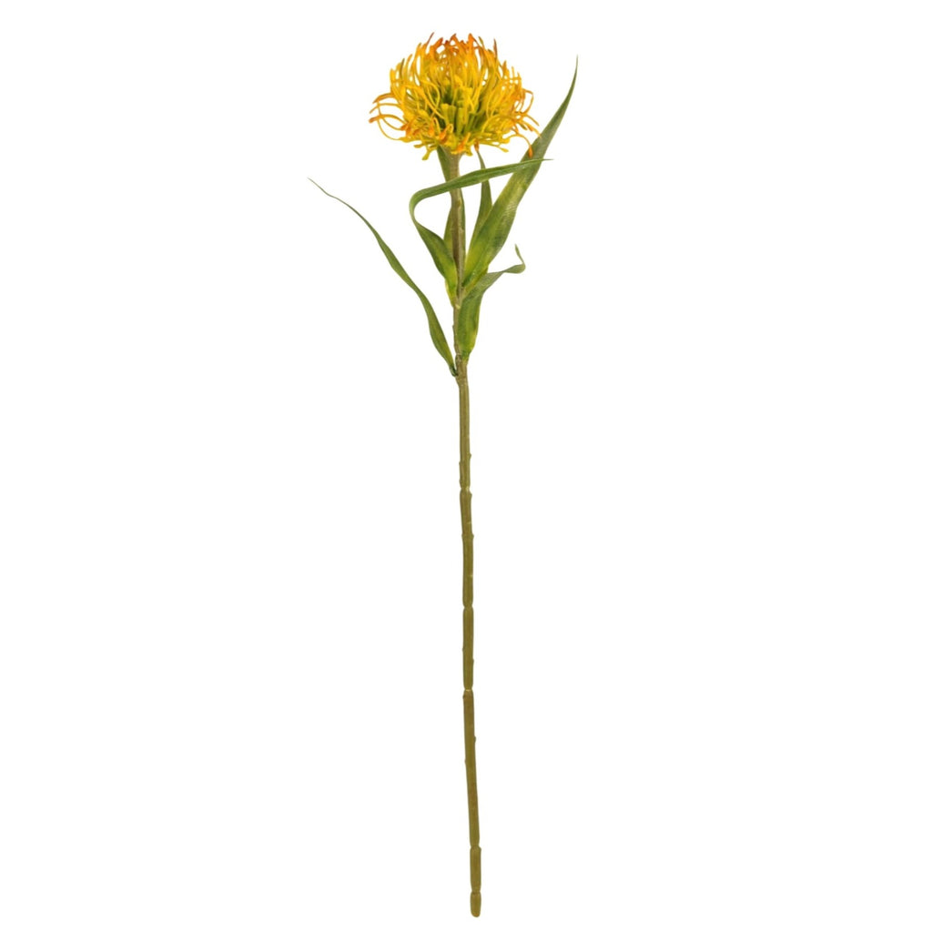 Artificial Yellow Orange Pincushion Protea Stem | Faux Leucospermum Flower | Tropical Floral Decor