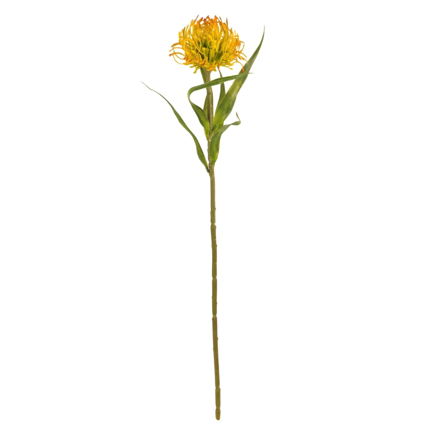 Artificial Yellow Orange Pincushion Protea Stem | Faux Leucospermum Flower | Tropical Floral Decor