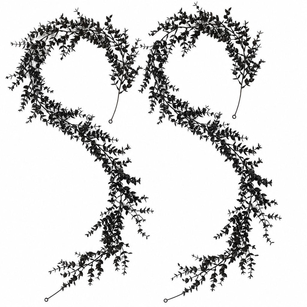 Set of 2 Black Halloween Garlands, 5 Ft Artificial Leafy Vine, Indoor Outdoor Porch Mantel Doorway Decor