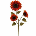 Rust Sunflower Spray, 32-Inch Artificial 3-Bloom Fall Stem