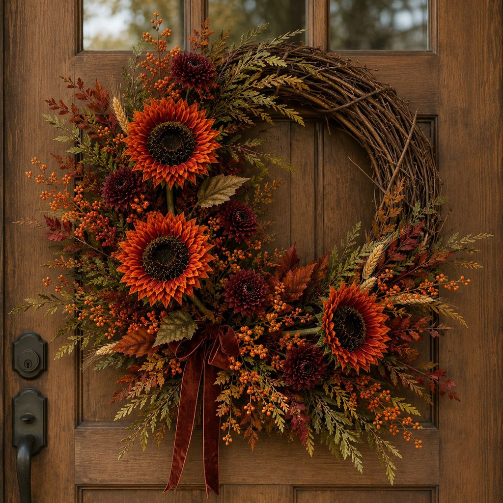 Rust Sunflower Spray, 32-Inch Artificial 3-Bloom Fall Stem