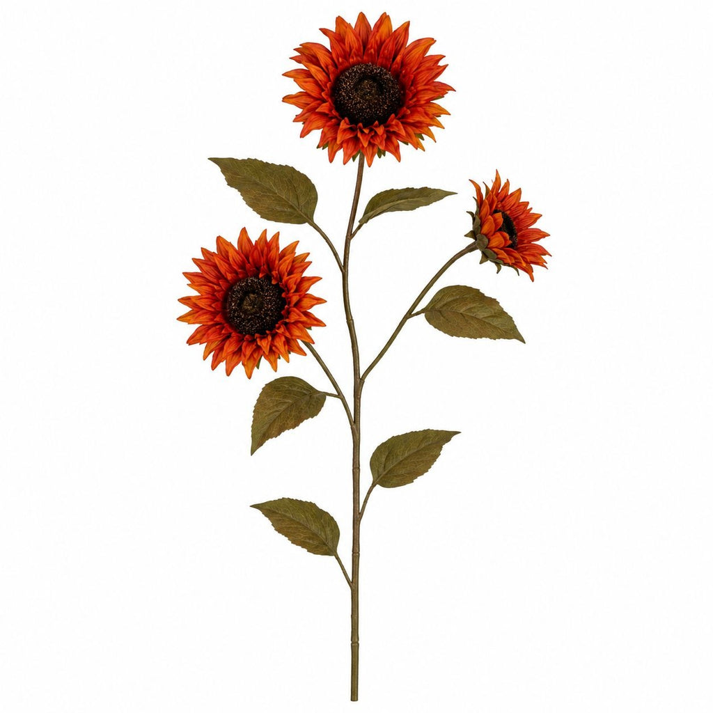 Rust Sunflower Spray, 32-Inch Artificial 3-Bloom Fall Stem