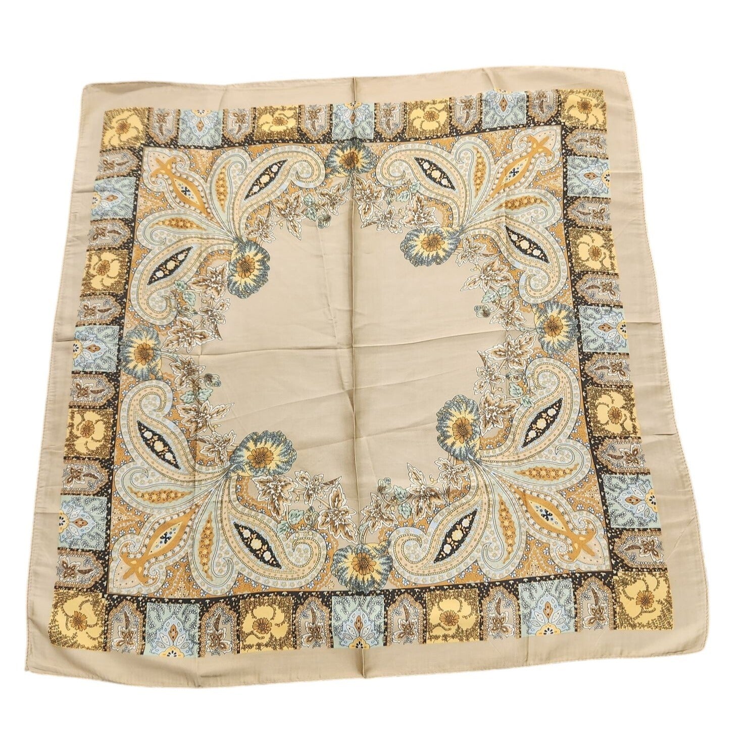 Paisley Floral 27 inch Square Scarf Beige Multicolor Accessory