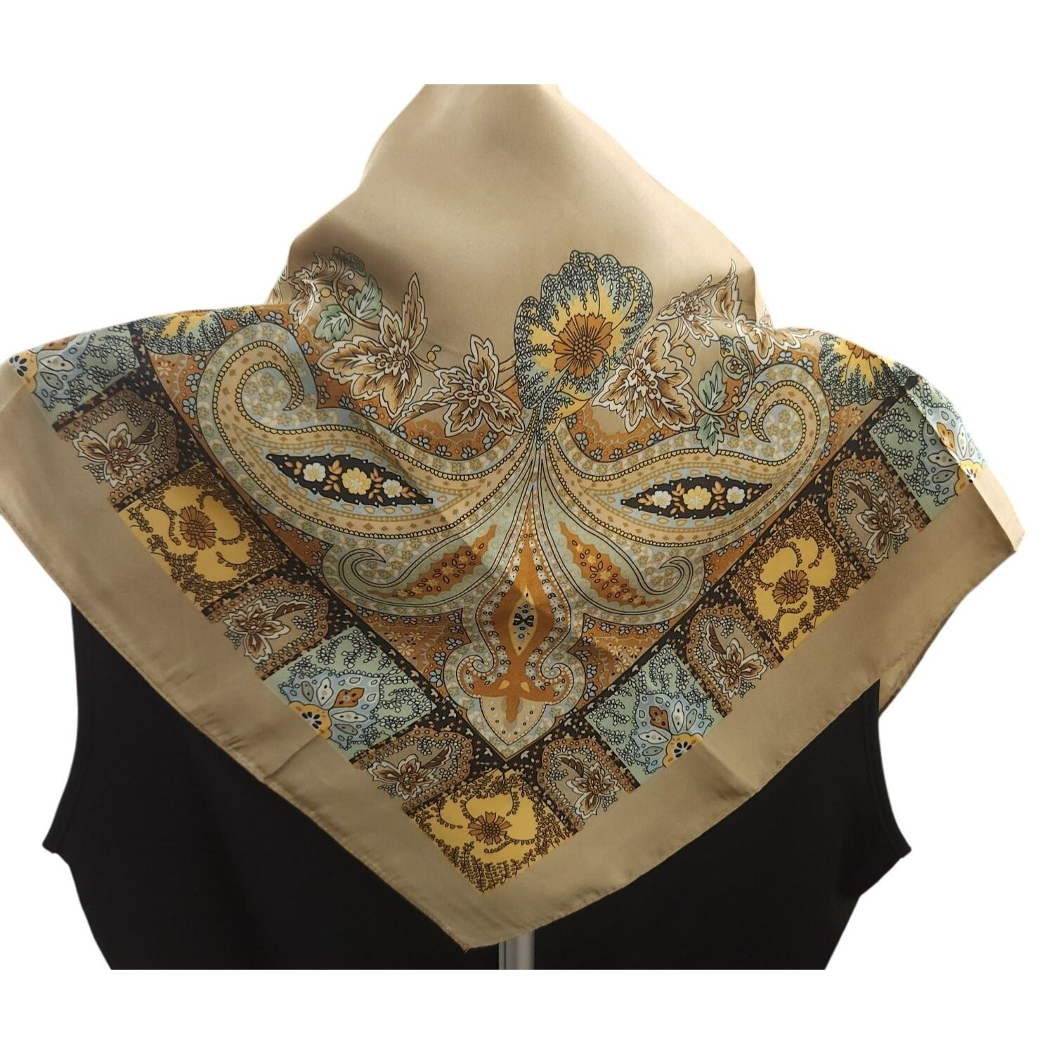 Paisley Floral 27 inch Square Scarf Beige Multicolor Accessory