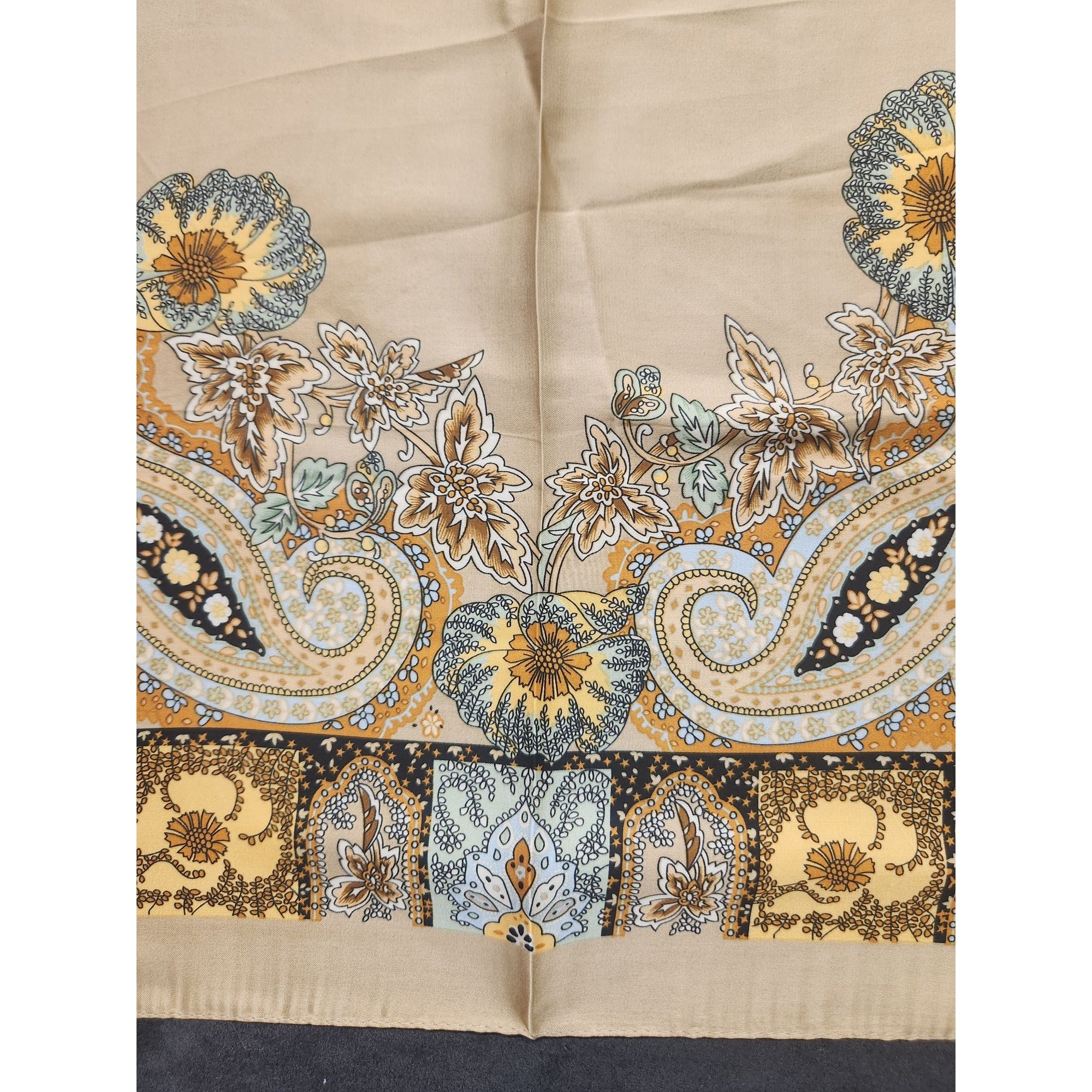 Paisley Floral 27 inch Square Scarf Beige Multicolor Accessory