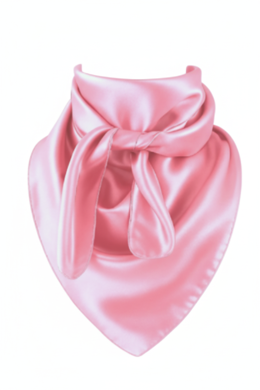 Blush pink satin wild rag scarf 35x35 inch western cowgirl bandana on white background