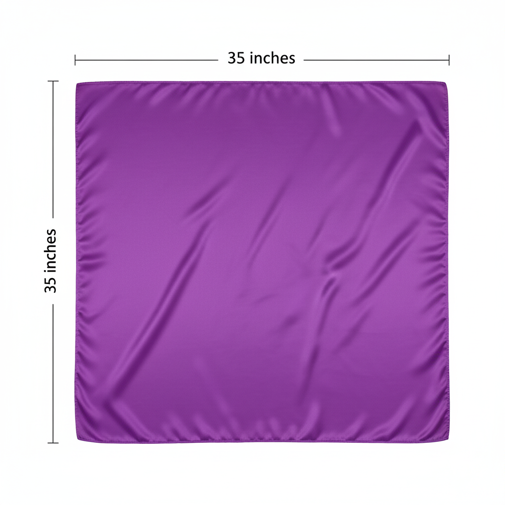 Violet purple wild rag scarf dimensions 35 inches by 35 inches measurement diagram