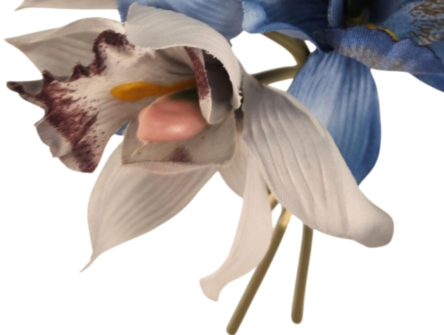 Blue Gray Cymbidium Orchid Artificial Flowers 7 Stem Bundle, Faux Orchid Wedding Flowers, DIY Corsage Boutonniere Supply