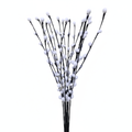 18 artificial pussy willow stems with black branches and white buds bundled together on pure white background