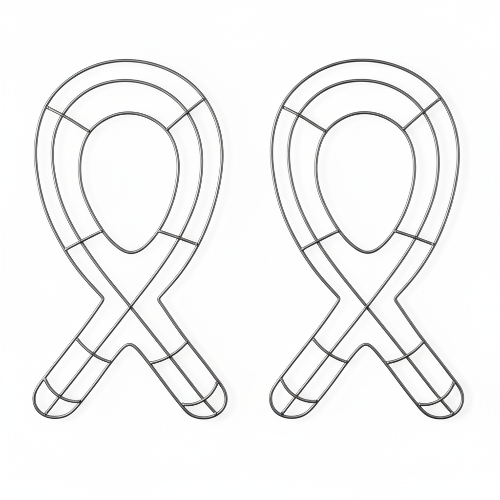 Close-up of awareness ribbon wreath form showing sturdy metal wire construction and ribbon shape detail