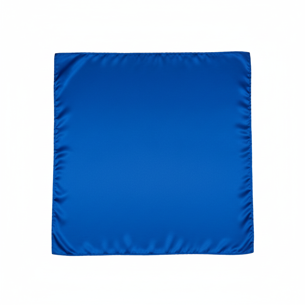 Royal blue wild rag scarf flat lay showing full 35x35 inch square satin bandana
