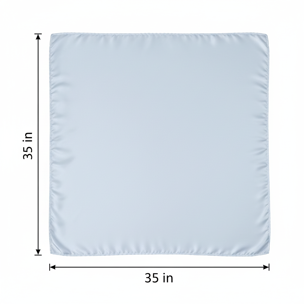 Light blue wild rag scarf measurement diagram showing 35 x 35 inch dimensions