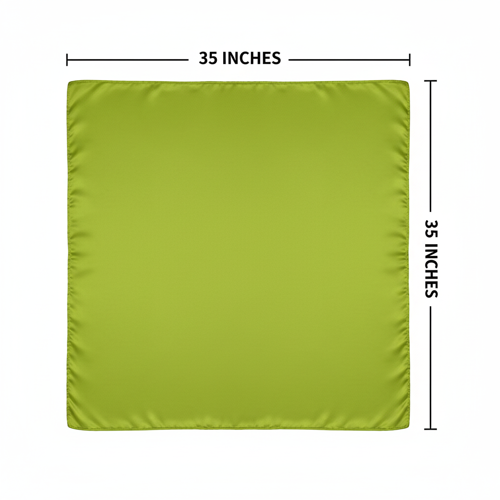 Lime green wild rag scarf measurement diagram showing 35 x 35 inch square dimensions