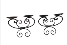 Wall Candle Holders Black Metal Scroll Design Set of 2 Pillar Holders 10 Inch