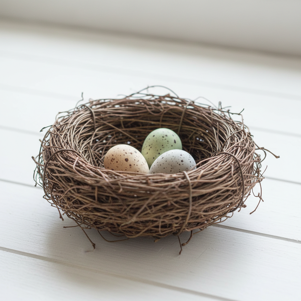 Bird nest with decorative eggs 6 inch rustic natural spring farmhouse Easter decor
