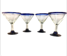 Dos Sueños Mexican Cobalt Rim Margarita Martini Glasses Set of 4